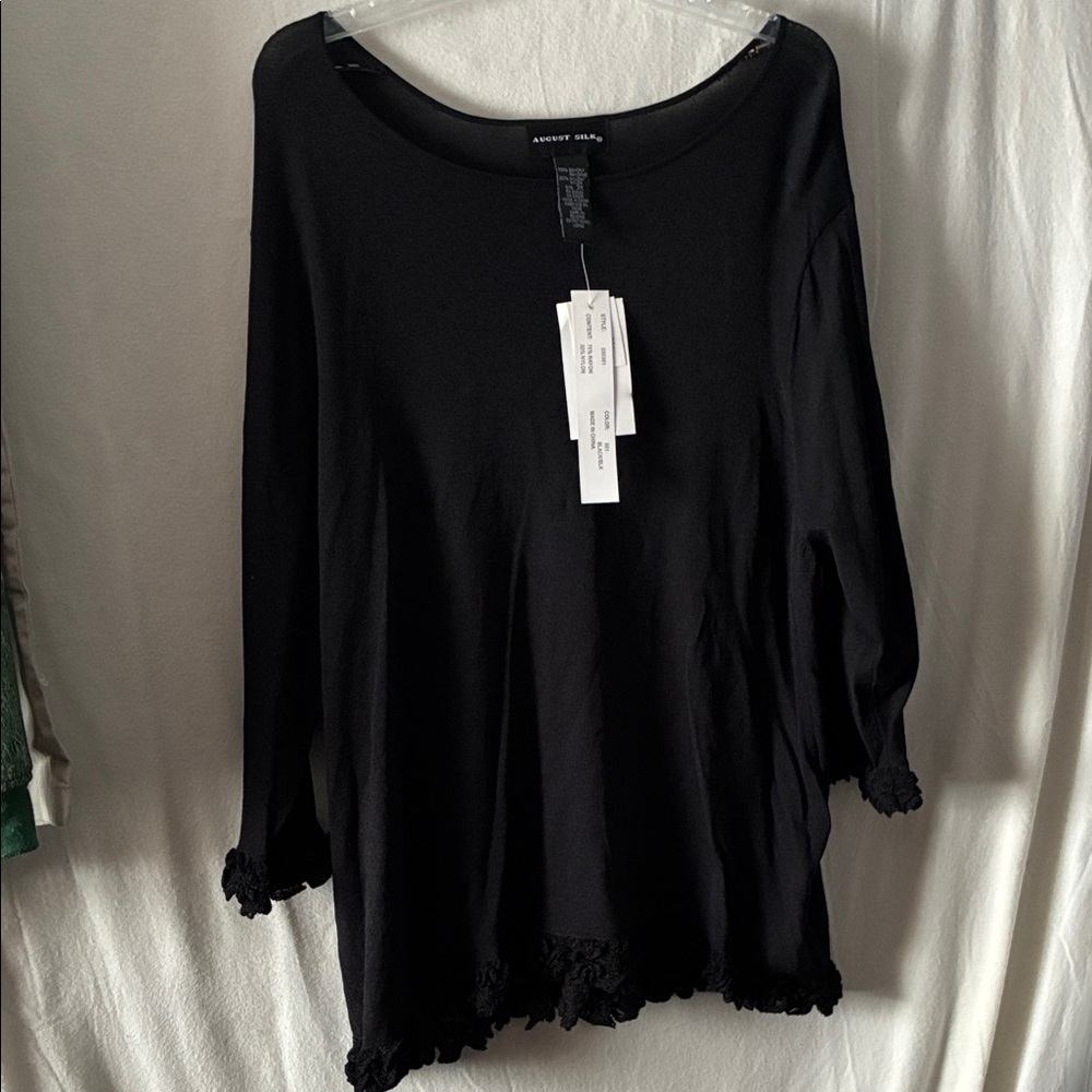 NWT August Silk Black Long Sleeve Top